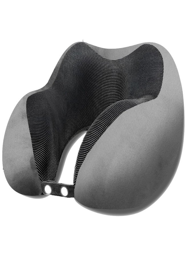 Rise & Shine Memory Foam Neck Pillow for Comfortable Travel in Flight, Car, Train - (11x11) Grey - Image 1